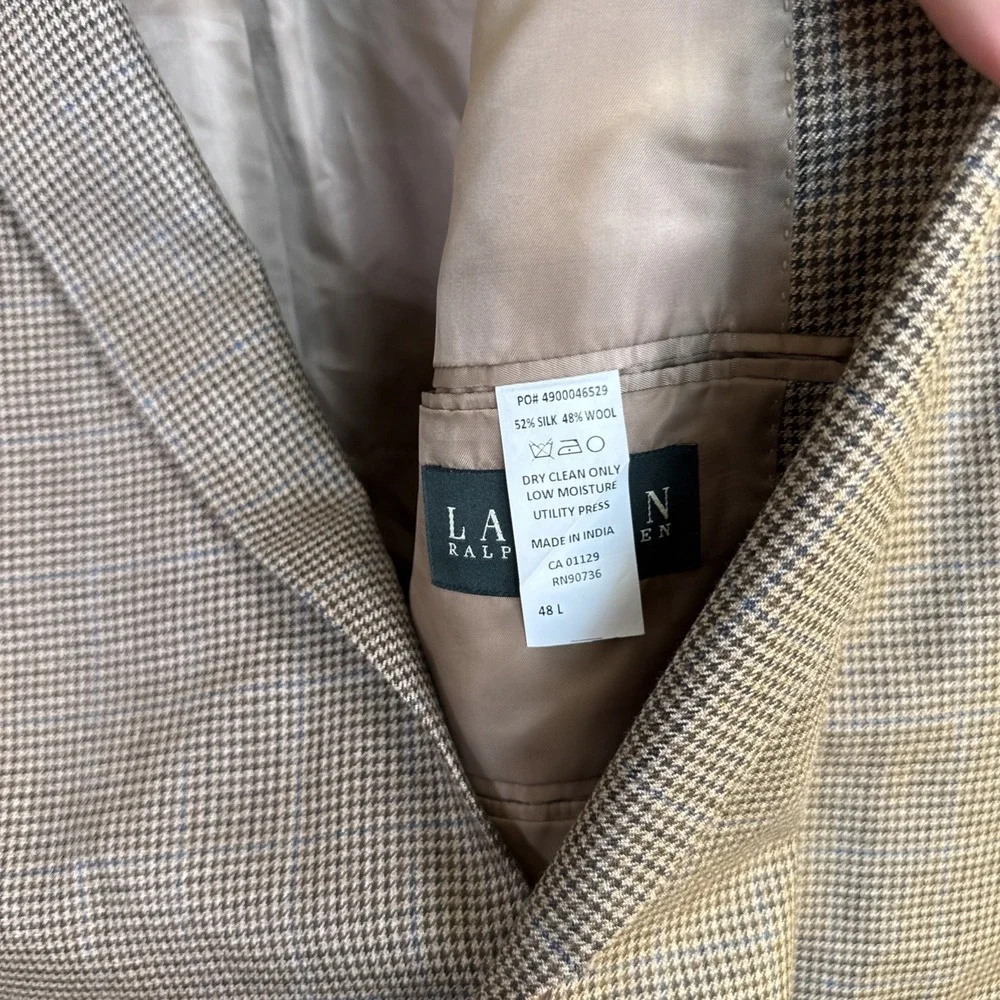 Lauren Ralph Lauren Blazer 48L‎ Plaid Patch Brown Sport Coat Suit Jacket